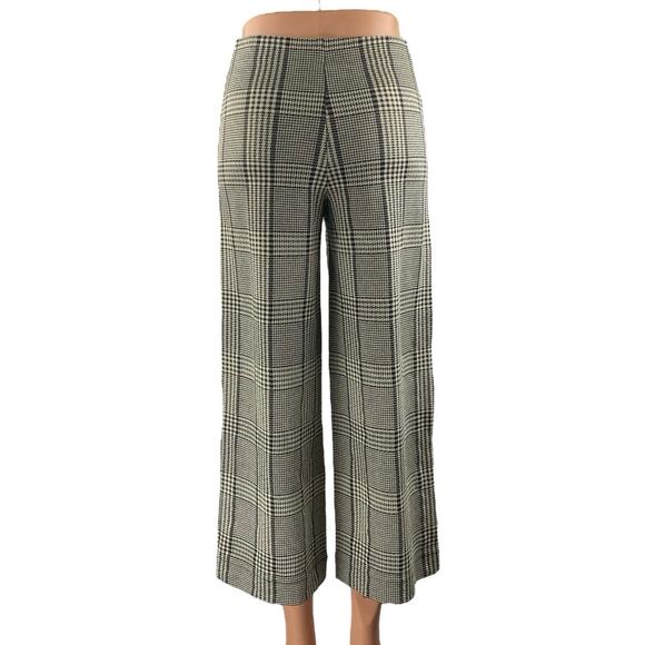 H&M Women's Black White Houndstooth High Rise Wide Leg Trousers Pants Size XS - Picture 3 of 5